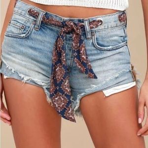 Free People Denim Cutoff Shorts with Grommet Detail and Tie belt, Sz 24